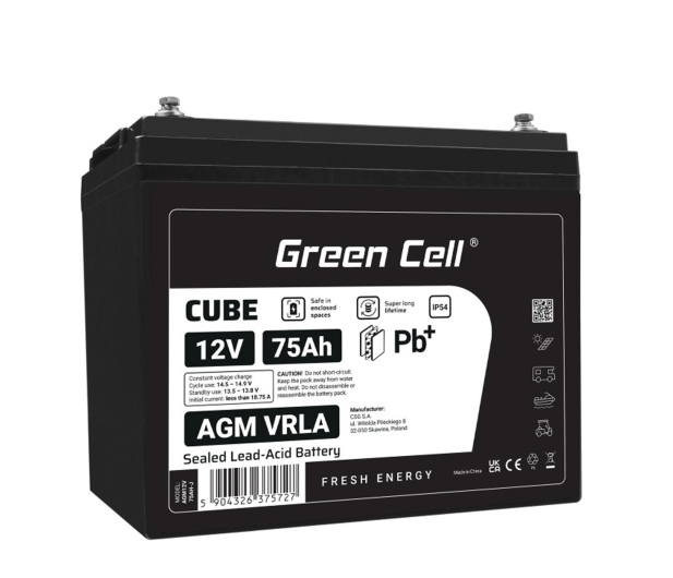 Green Cell Cube AGM VRLA IP54 12V 75Ah - 1364809 - zdjęcie